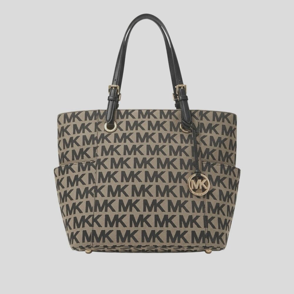 Michael Kors Voyager Tote Bag Monogram Jacquard Canvas Shoulder Purse